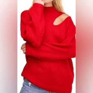 Astr the label Red Cut Out Shoulder Ribbed Sweater